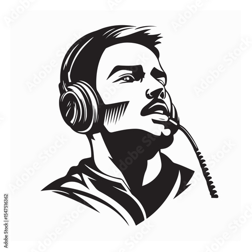 Call Center Operator Man Vector Image Isolated on white background.