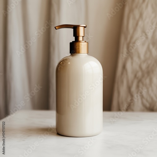Minimal Beige Pump Bottle for Cosmetics or Skincare on Elegant Background