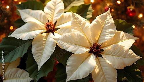 Elegant White Poinsettias in Bloom