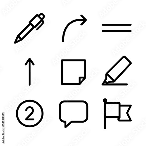Script Editing Icons. Outline icon set of script editing marks: red pen, correction arrow, strikethrough, insert caret, margin