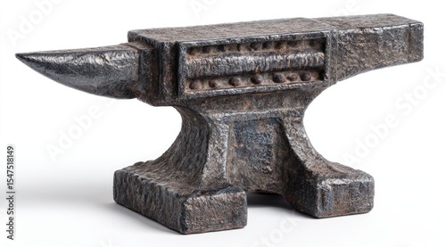 Miniature metalworking anvil.  A small, decorative anvil, likely for display.  It showcases a darkened, aged metal finish, with intricate details