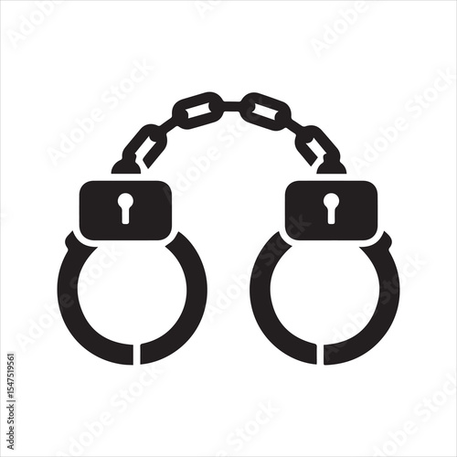 Black Handcuffs Silhouette Icon of Police Restraint Equipment Isolated on White