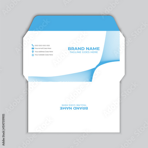 Modern corporate stationery design featuring envelope with brand name and contact details