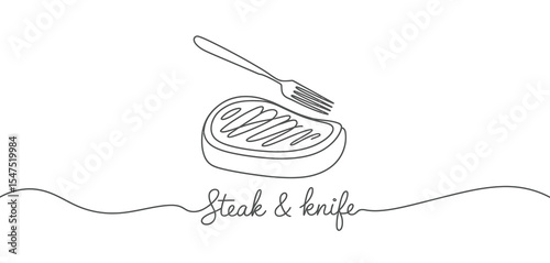 Single Line Drawing of Steak and Fork
