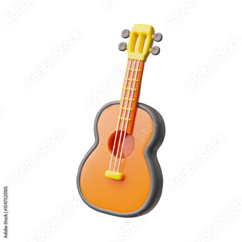 Acoustic guitar 3d plastic style vector icon, realistic string music instrument, cartoon classic retro wooden guitar