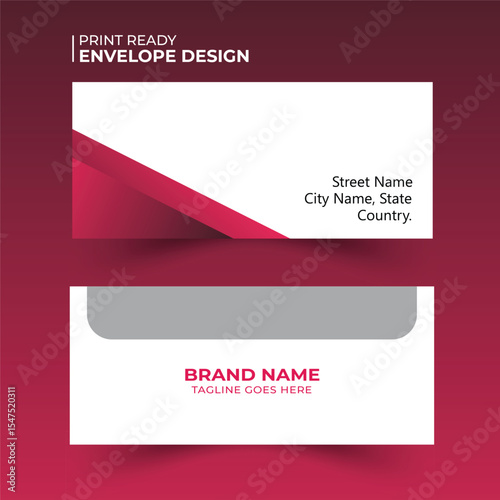 Print ready envelope design with a modern aesthetic showcasing brand name and contact information details.