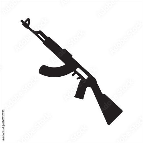 AK47 Rifle Silhouette Icon of Assault Weapon in Black and White
