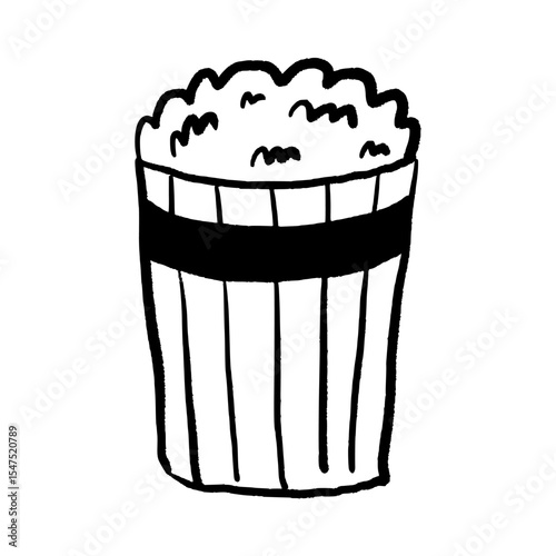Hand Drawn Popcorn Bucket Line Icon. Cinema Snack, Movie Night Food, and Entertainment Doodle Vector. Fast Food and Treat Concept. Editable