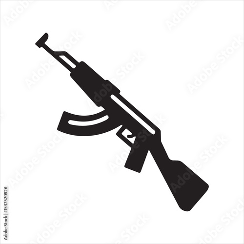 AK47 Rifle Silhouette Icon of Assault Weapon in Black and White