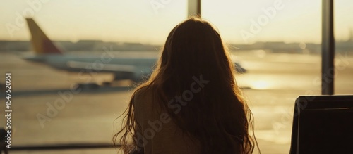 Golden Hour Departure: A Woman's Silhouette at the Airport