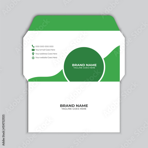 Professional green envelope design template for business correspondence and branding purposes