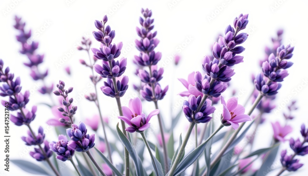 Obraz premium Lavender flowers in vibrant purple hues against a light background.