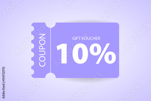 10% discount coupon. 10% coupon promotion sale. Gift Voucher. Blue discount, special offer promo. Web, shopping label, percent sign. Special price offers.