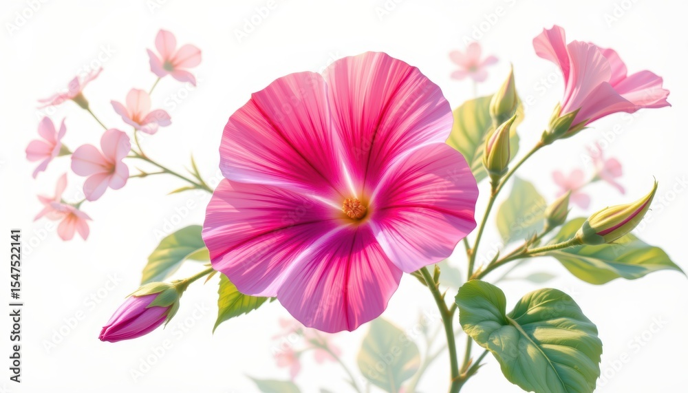 Obraz premium Vibrant pink flower illustration with delicate blooms and leaves.