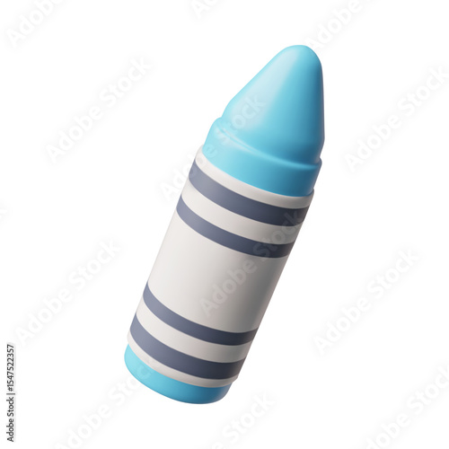 3D Vector Illustration of Wax Crayon in Blue Color. Pencil for Kids Creativity.