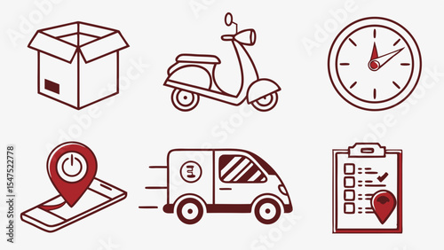 Delivery and shipping icons set. Logistics service symbols. Online order tracking, fast delivery, e-commerce.