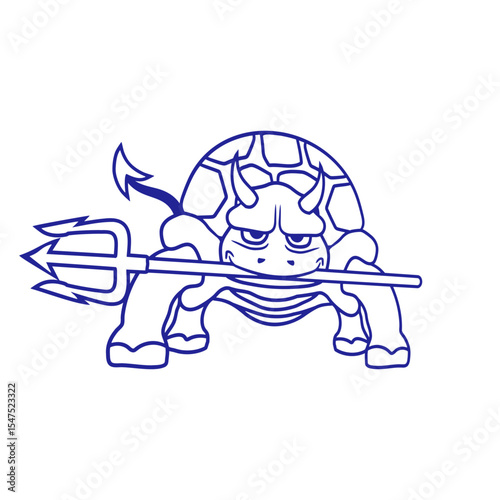 Turtle Devil Hell Trident Evil Demon Cool Cartoon Isolated Vector Graphic Design Illustration
