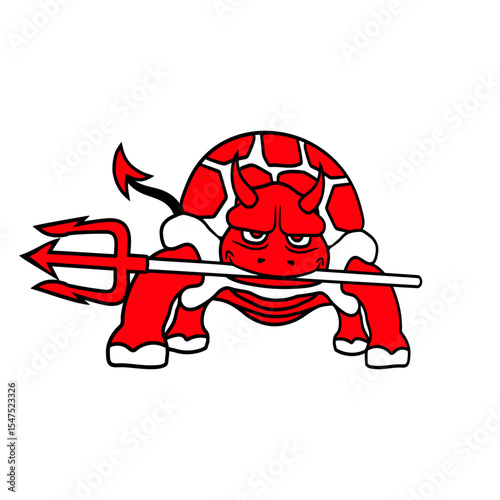Turtle Devil Hell Trident Evil Demon Cool Cartoon Isolated Vector Graphic Design Illustration
