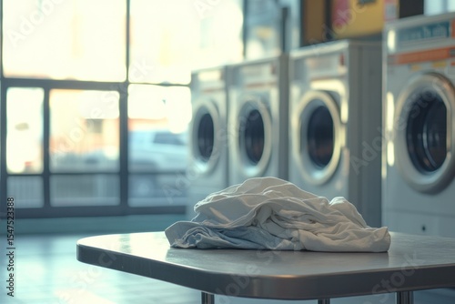 Clean Laundry at the Laundromat: Freshly Washed Clothes on a Table