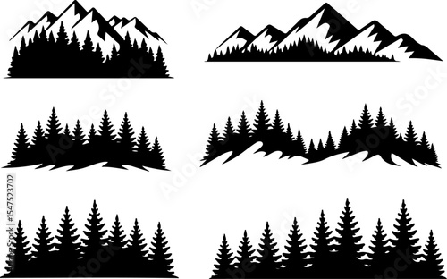 Mountain and Tree Silhouettes Vector Bundle
