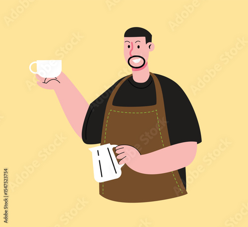 Barista Holding Coffee and Milk	