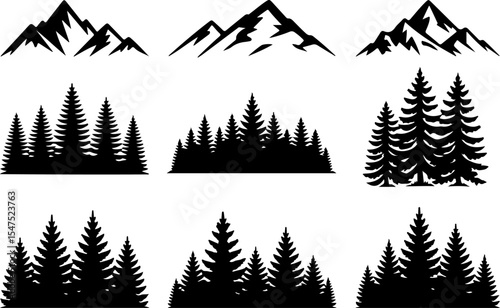 Mountain and Tree Silhouettes Vector Bundle