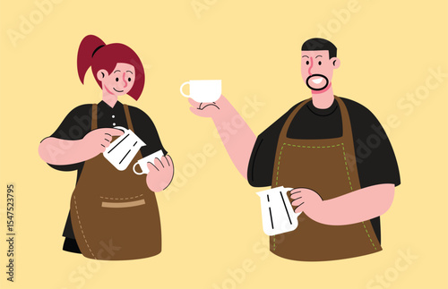 Barista Holding Coffee and Milk	
