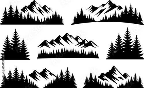 Mountain and Tree Silhouettes Vector Bundle