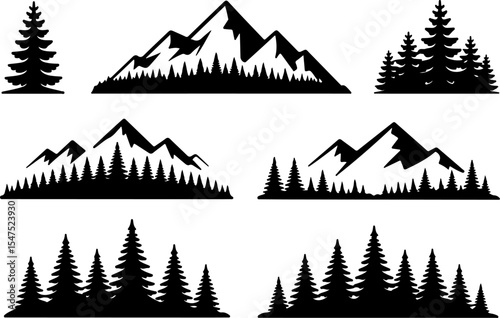 Mountain and Tree Silhouettes Vector Bundle