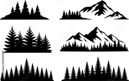 Mountain and Tree Silhouettes Vector Bundle