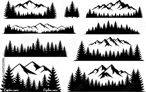 Mountain and Tree Silhouettes Vector Bundle