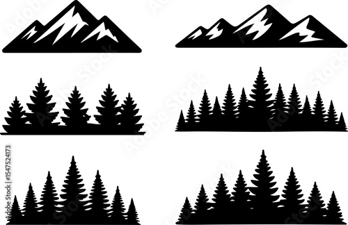 Mountain and Tree Silhouettes Vector Bundle
