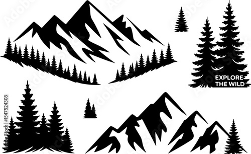Mountain and Tree Silhouettes Vector Bundle