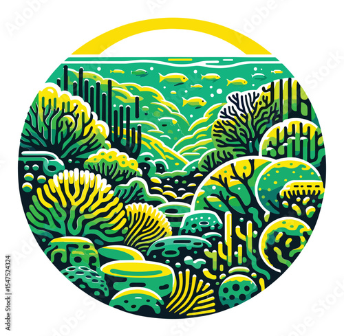 Vibrant Marine Ecosystem Illustration with Sun logo vector