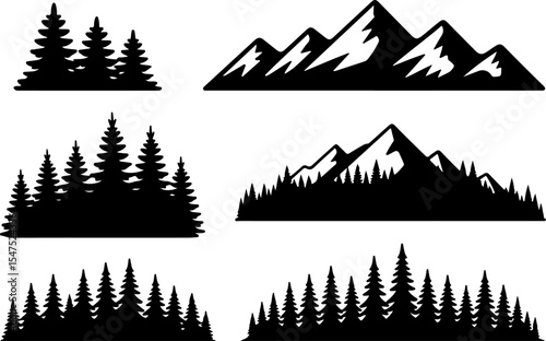 Mountain and Tree Silhouettes Vector Bundle