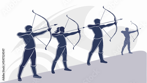 Archers aiming bows and arrows sport competition team focus precision goal achievement silhouette illustration
