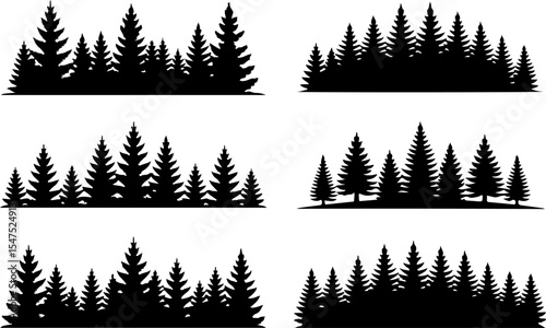 Mountain and Tree Silhouettes Vector Bundle