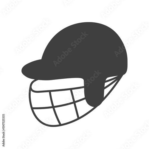 Cricket Helmet doodle illustration. Sports Game safety gear icon in hand drawn style. Cricketer uniform element.