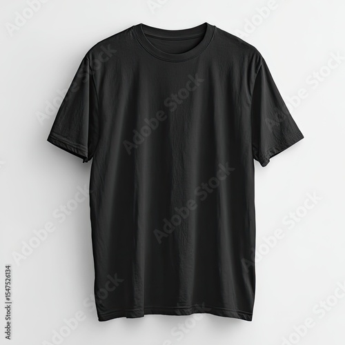 Plain black t-shirt, simple and versatile.  Features a crew neck, short sleeves, and a relaxed fit