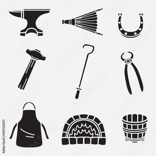 set of blacksmith equipment good for icon, symbol, logo, element design, silhouette design, etc