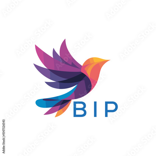 BIP Colorful Abstract Bird Logo Design – BIP Later Logo, Modern Geometric Flying Bird with BIP Text on White Background.
