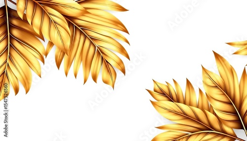 Elegant gold tropical leaves on white, art line style banner, sophisticated, minimal