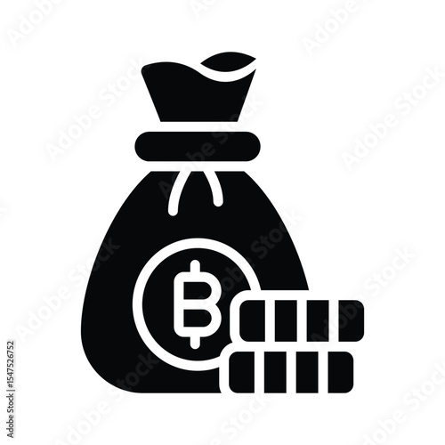 Visually engaging glyph icon of bitcoin money sack