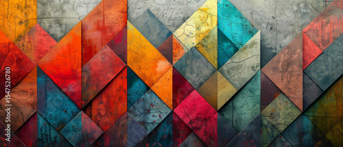 Abstract background with geometric patterns and gold accents. Used in interior design, to create visually appealing covers and backgrounds.