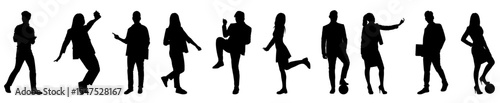 group of standing business people, black and white color isolated on white background