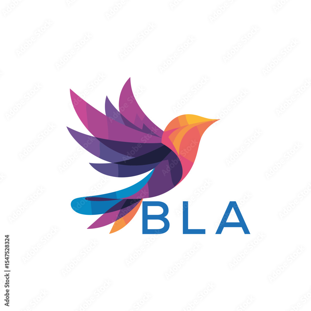 Fototapeta premium BLA Colorful Abstract Bird Logo Design – BLA Later Logo, Modern Geometric Flying Bird with BLA Text on White Background. 