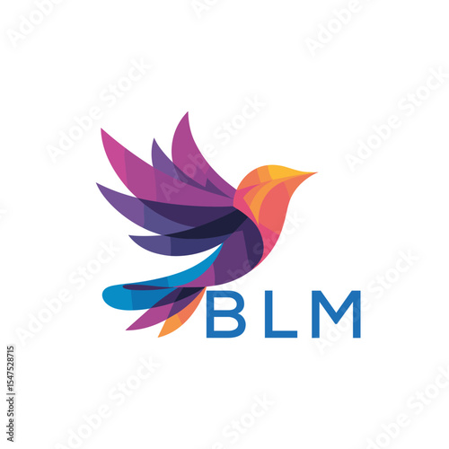 BLM Colorful Abstract Bird Logo Design – BLM Later Logo, Modern Geometric Flying Bird with BLM Text on White Background.
