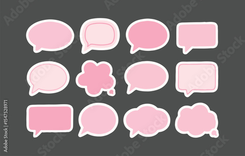 Twelve pink speech bubbles set for communication and design projects