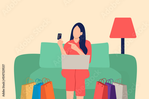 Online shopping at home illustration