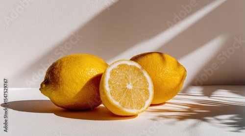 Two whole and half lemon, sunlit
